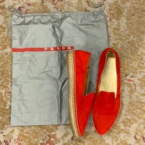 PRADA red suede espadrilles.